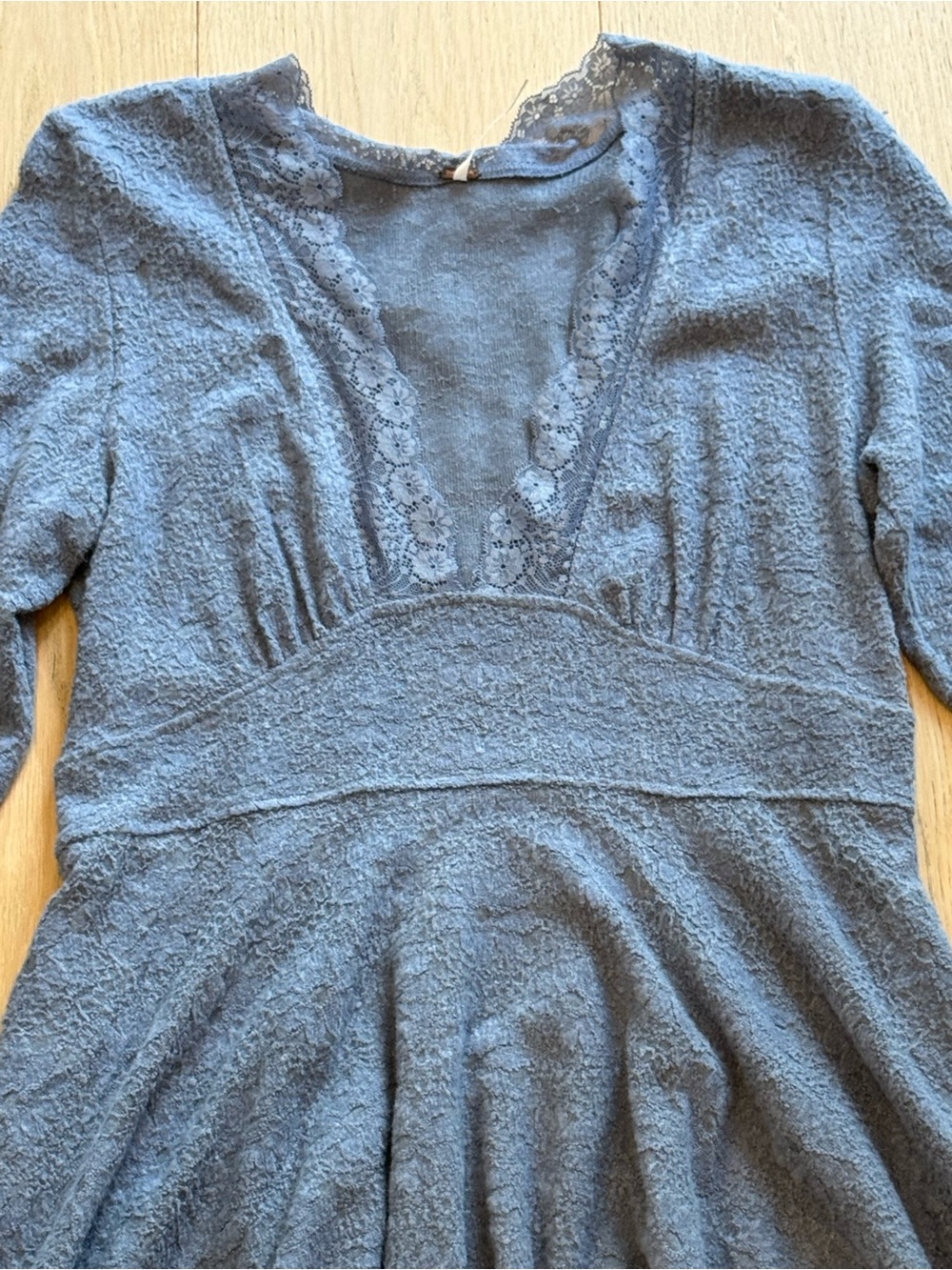 NWOT Free People All Yours Long Sleeve Mini Dress Blue Lace Trim Size M Boho - Picture 6 of 11